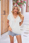 Contrast V-Neck Petal Sleeve Top White Blouses - Tophatter Daily Deals