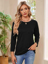 Round Neck Long Sleeve Drop Shoulder Blouse Black Blouses - Tophatter Daily Deals