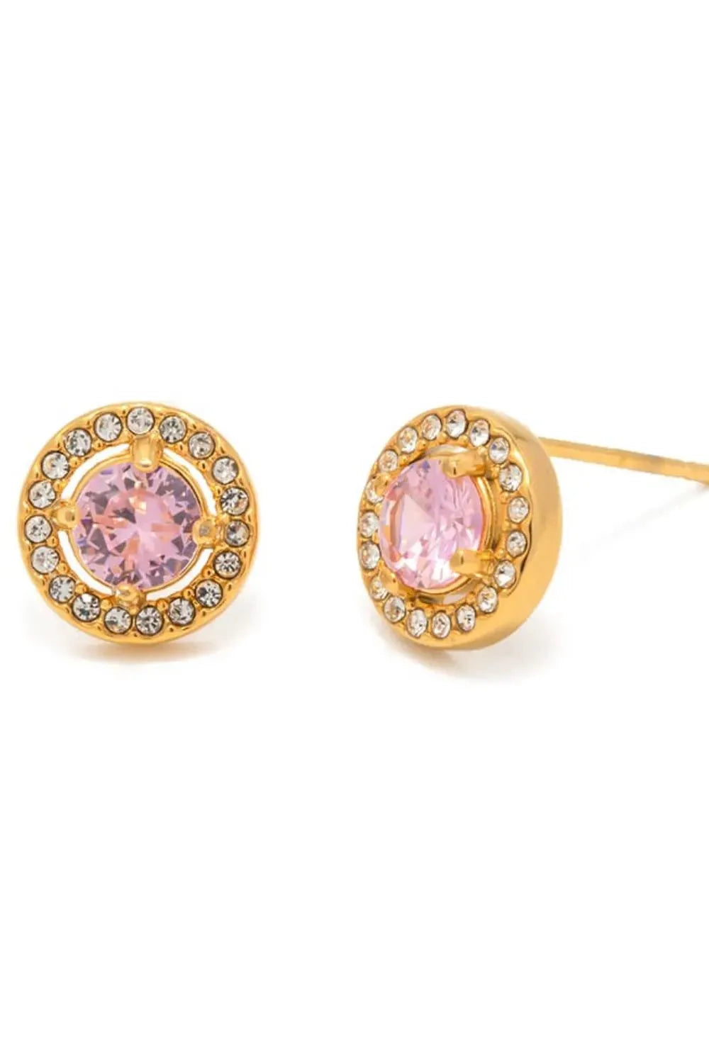 Inlaid Zircon Stainless Steel Stud Earrings Blush Pink One Size Earrings - Tophatter Daily Deals