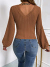 Ribbed V-Neck Lantern Sleeve Top Blouses - Tophatter Daily Deals