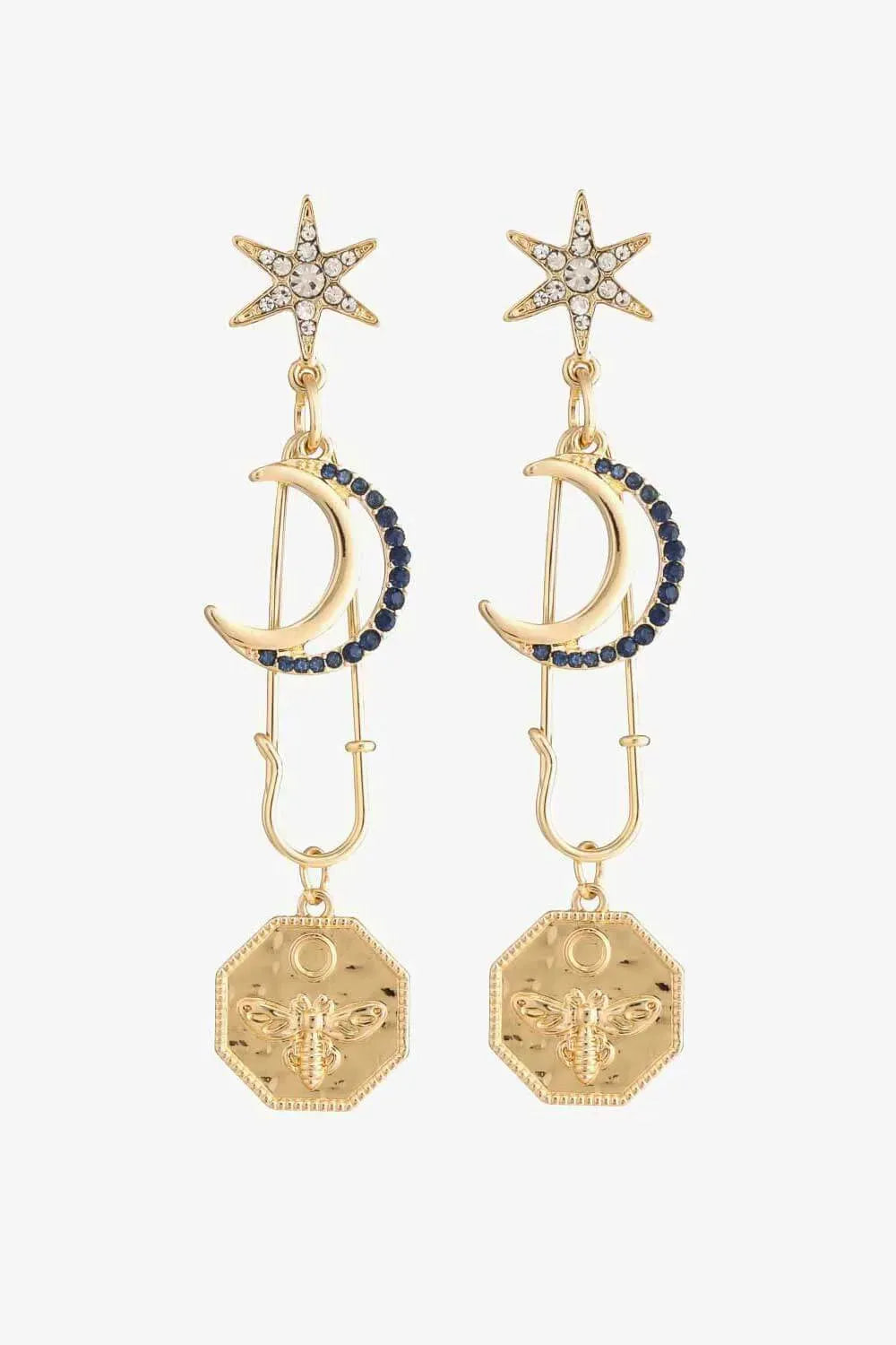 Inlaid Rhinestone Moon and Star Drop Earrings Earrings - Tophatter Daily Deals