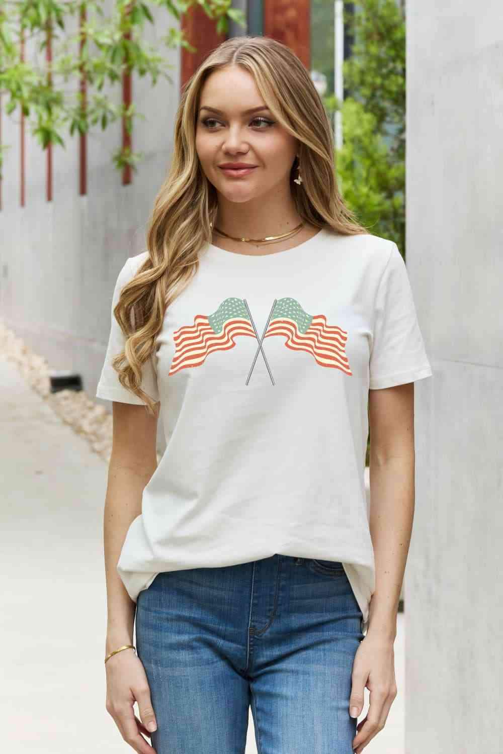 Simply Love US Flag Graphic Cotton Tee Women's T-Shirts - Tophatter Daily Deals