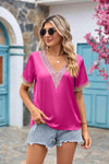 Contrast Trim Short Sleeve Plunge Blouse Blouses - Tophatter Daily Deals