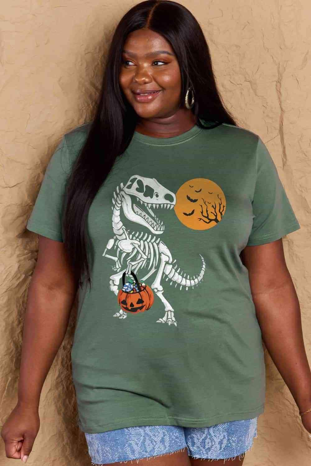 Simply Love Full Size Dinosaur Skeleton Graphic Cotton T-Shirt Women's T-Shirts - Tophatter Daily Deals