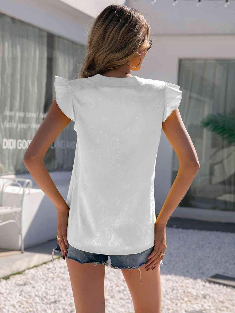 Notched Neck Butterfly Sleeve Blouse Blouses - Tophatter Daily Deals