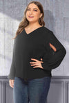 Plus Size Cutout Flounce Sleeve Blouse Black Blouses - Tophatter Daily Deals