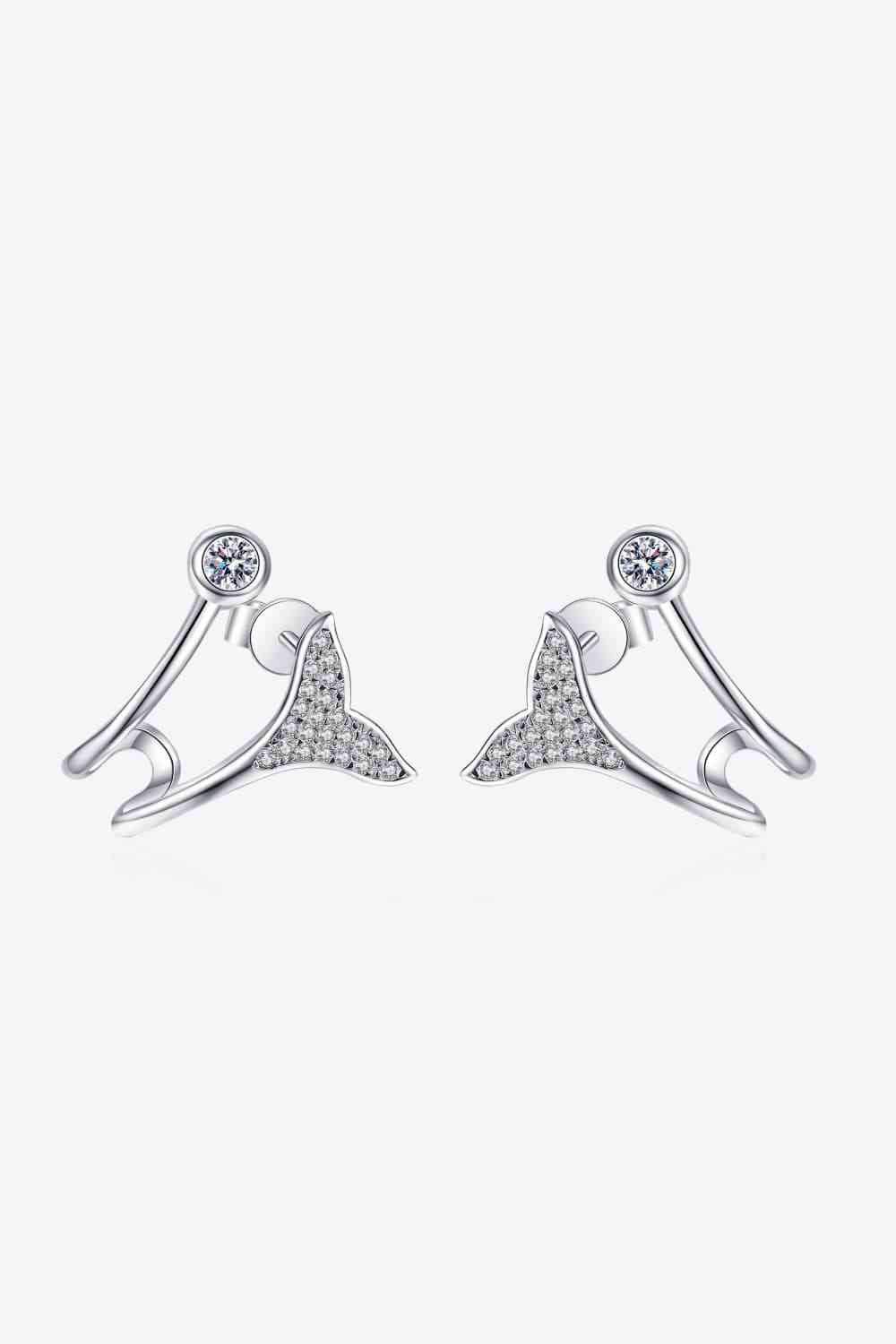 Moissanite Fishtail Rhodium-Plated Earrings Silver One Size Moissanite - Tophatter Daily Deals