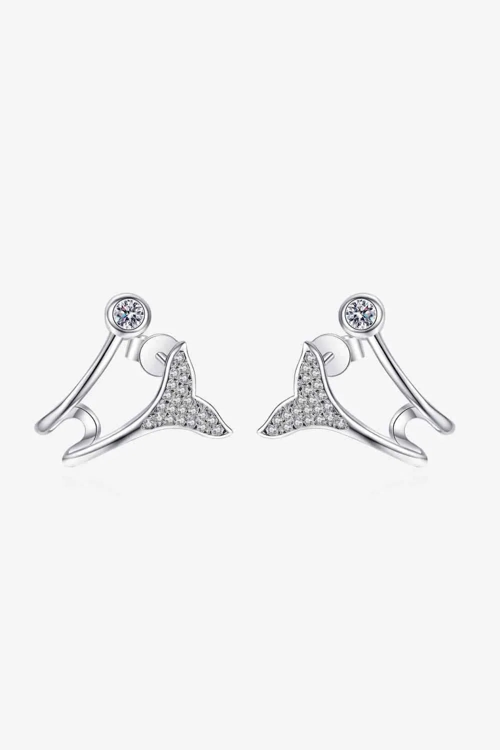 Moissanite Fishtail Rhodium-Plated Earrings Silver One Size Moissanite - Tophatter Daily Deals