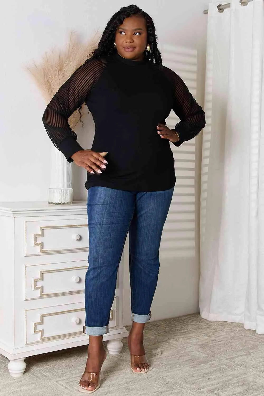 Double Take Round Neck Raglan Sleeve Blouse Blouses - Tophatter Daily Deals