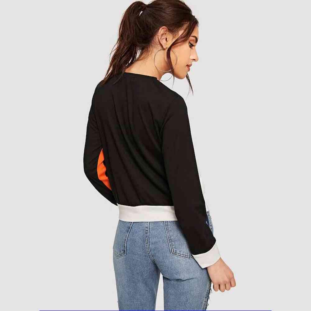 Color Block Round Neck Long Sleeve Tee Women's T-Shirts - Tophatter Daily Deals