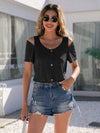 Decorative Button Round Neck Cold Shoulder T-Shirt Black Women's T-Shirts - Tophatter Daily Deals