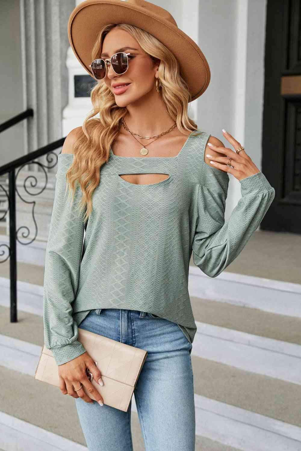 Cold Shoulder Square Neck Cutout Blouse Blouses - Tophatter Daily Deals