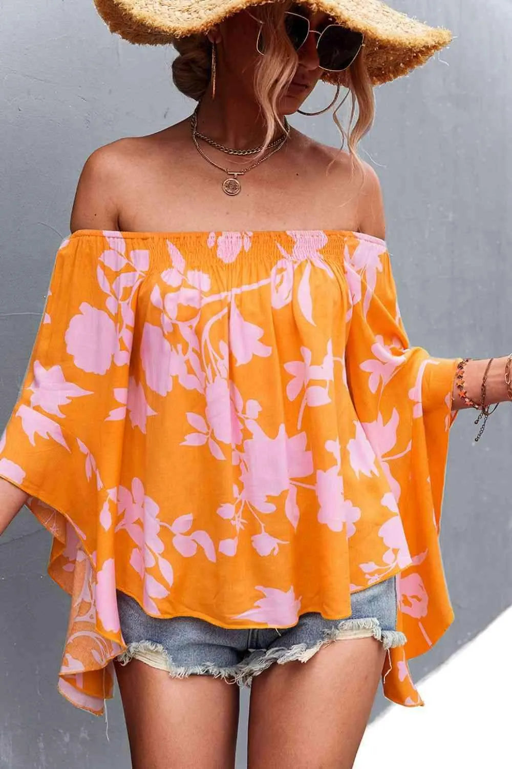 Floral Bell Sleeve Off-Shoulder Blouse Blouses - Tophatter Daily Deals
