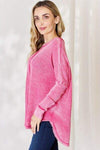 Zenana Oversized Washed Waffle Long Sleeve Top Blouses - Tophatter Daily Deals