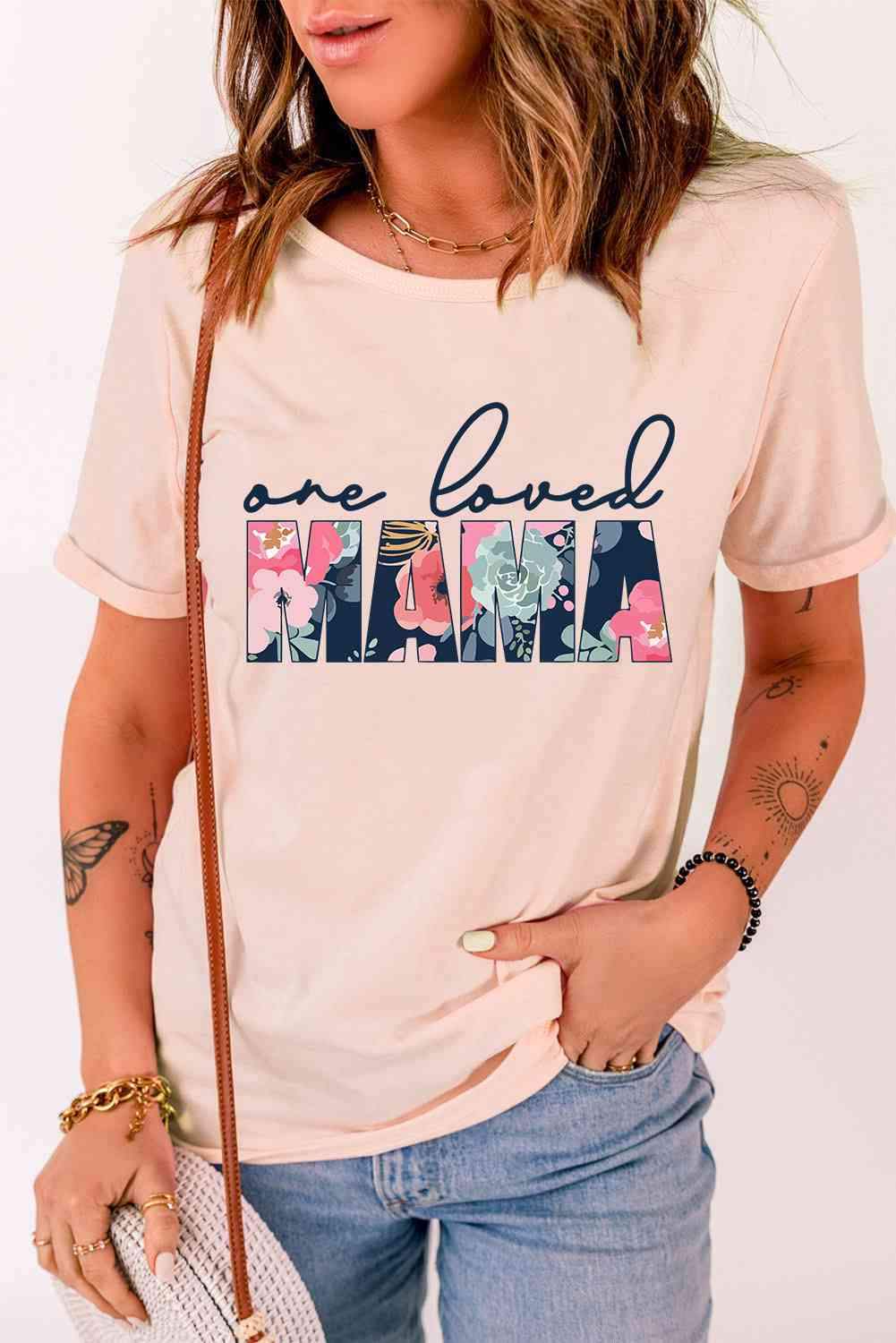 ONE LOVED MAMA Floral Graphic Tee Women's T-Shirts - Tophatter Daily Deals