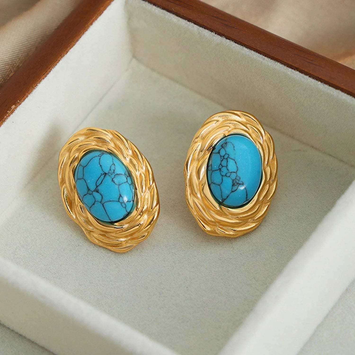 18K Gold-Plated Natural Stone Earrings Gold One Size Earrings - Tophatter Daily Deals