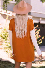 Color Block Round Neck Longline Top with Pockets Blouses - Tophatter Daily Deals