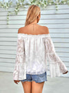 Applique Flounce Sleeve Off-Shoulder Blouse Blouses - Tophatter Daily Deals