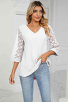 V-Neck Three-Quarter Sleeve Top Women's T-Shirts - Tophatter Daily Deals