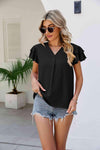 V-Neck Layered Flutter Sleeve Top Black Blouses - Tophatter Daily Deals