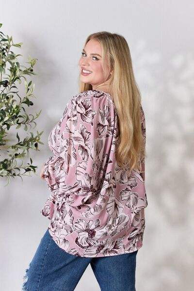 Heimish Full Size Floral V-Neck Balloon Sleeve Blouse Blouses - Tophatter Daily Deals