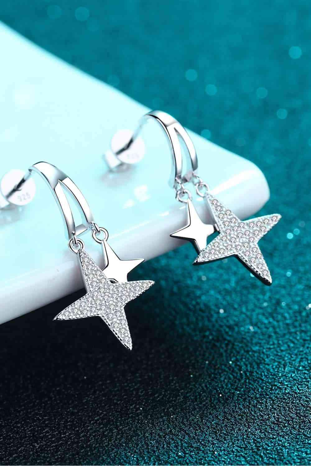 Moissanite Star Rhodium-Plated Drop Earrings Moissanite - Tophatter Daily Deals