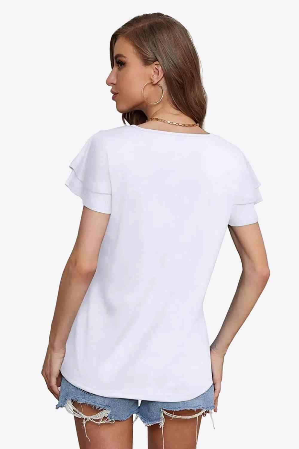 Tie-Neck Layered Flutter Sleeve Blouse Blouses - Tophatter Daily Deals