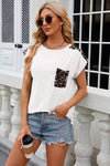 Leopard Round Neck Cap Sleeve T-Shirt Women's T-Shirts - Tophatter Daily Deals