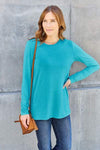 Basic Bae Full Size Round Neck Long Sleeve Top Azure Blouses - Tophatter Daily Deals