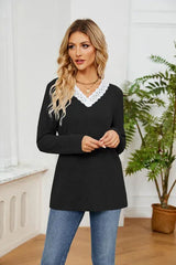 Lace Detailed V Neck Top Women's T-Shirts - Tophatter Daily Deals