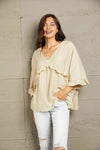 Double Take Ruffled V-Neck Half Sleeve Blouse Blouses - Tophatter Daily Deals