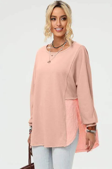 Curved Hem Dolman Sleeve Top Peach Blouses - Tophatter Daily Deals