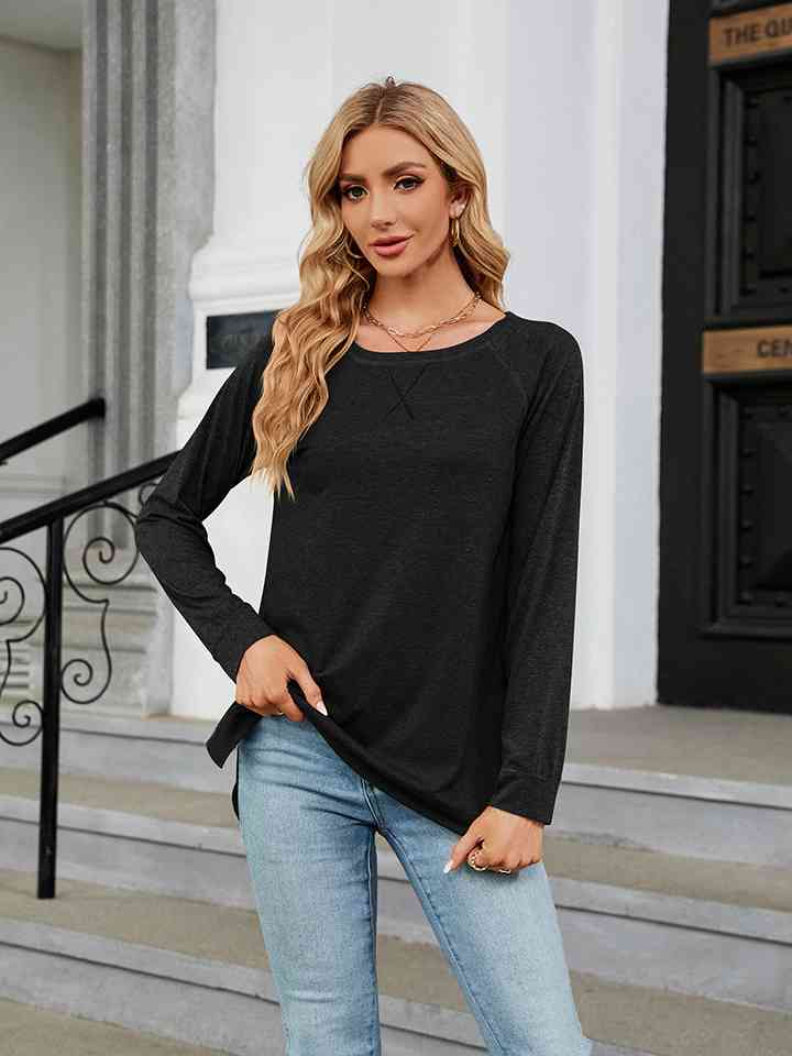 Round Neck Long Sleeve T-Shirt Women's T-Shirts - Tophatter Daily Deals