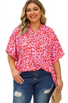 Plus Size Printed Notched Neck Half Sleeve Top Women's T-Shirts - Tophatter Daily Deals