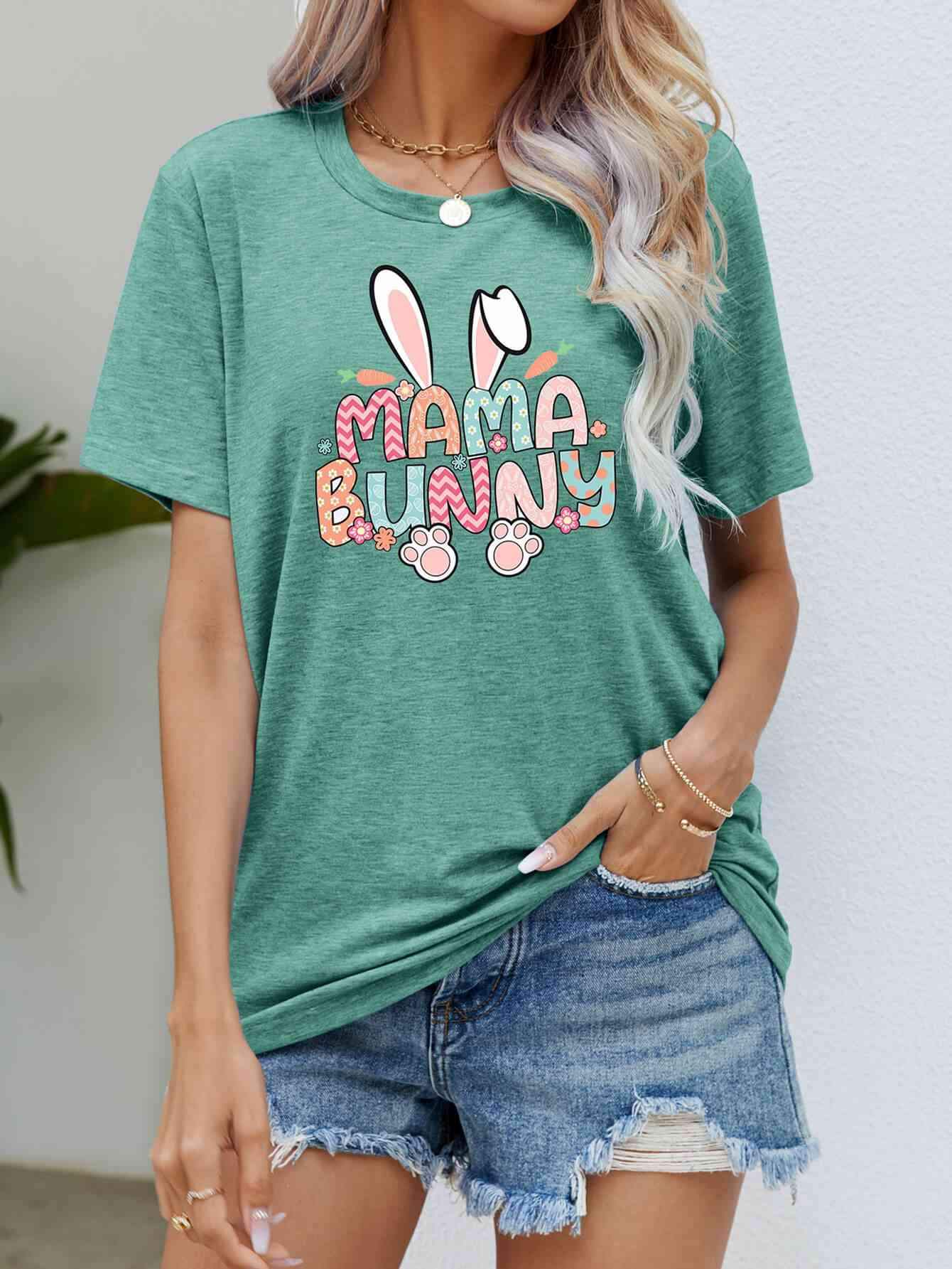 MAMA BUNNY Easter Graphic Short Sleeve Tee Gum Leaf Women's T-Shirts - Tophatter Daily Deals