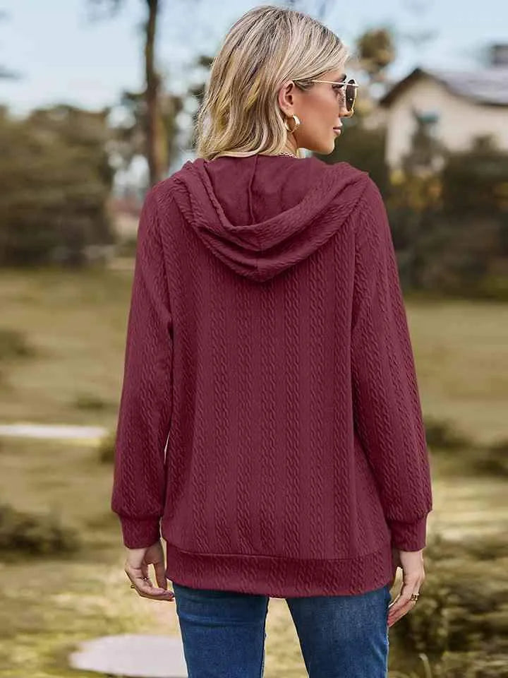 Cable-Knit Zip-Up Hooded Blouse Blouses - Tophatter Daily Deals