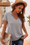 Lace Detail V-Neck T-Shirt Women's T-Shirts - Tophatter Daily Deals