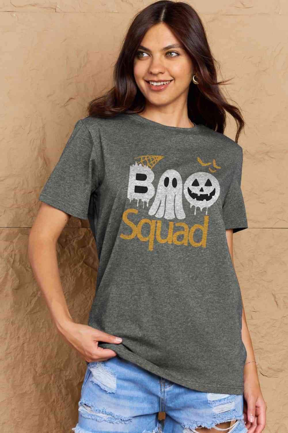 Simply Love Full Size BOO SQUAD Graphic Cotton T-Shirt Women's T-Shirts - Tophatter Daily Deals