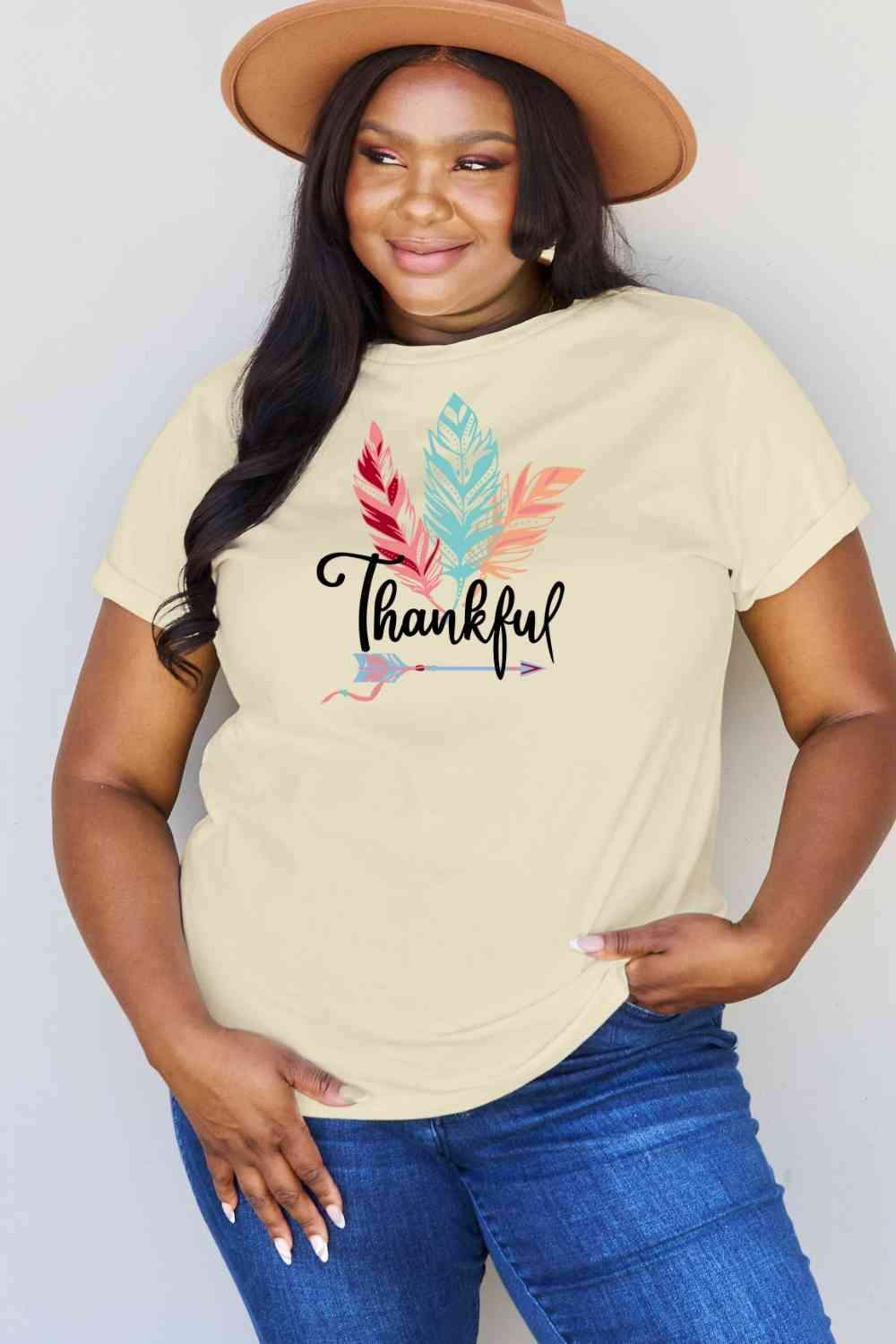 Simply Love Full Size THANKFUL Graphic T-Shirt Ivory Women's T-Shirts - Tophatter Daily Deals