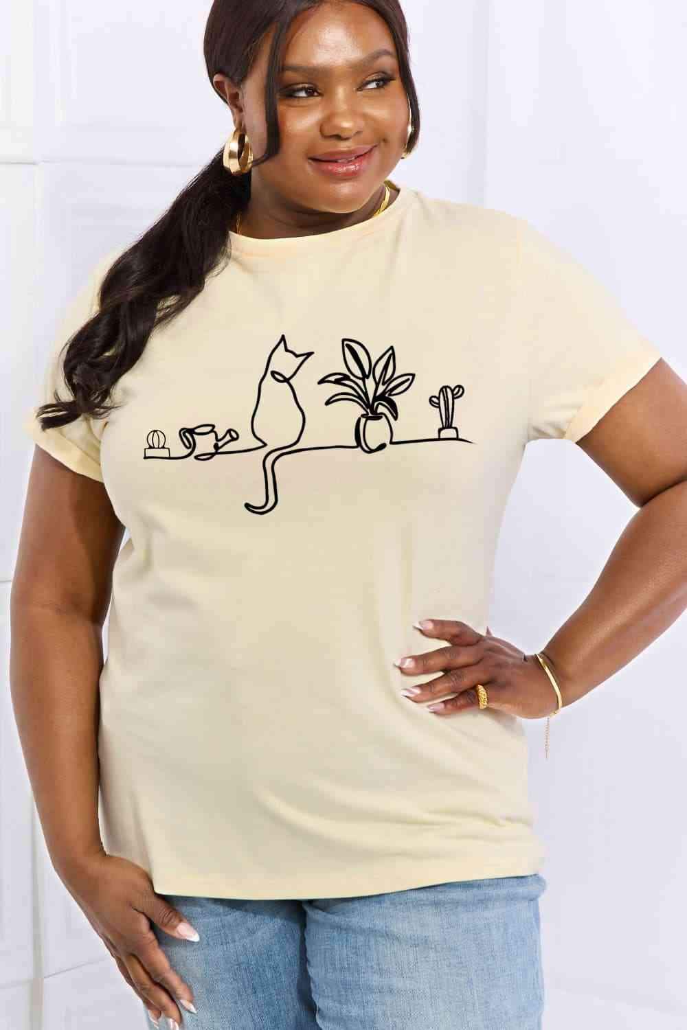 Simply Love Full Size Cat Graphic Cotton Tee Women's T-Shirts - Tophatter Daily Deals