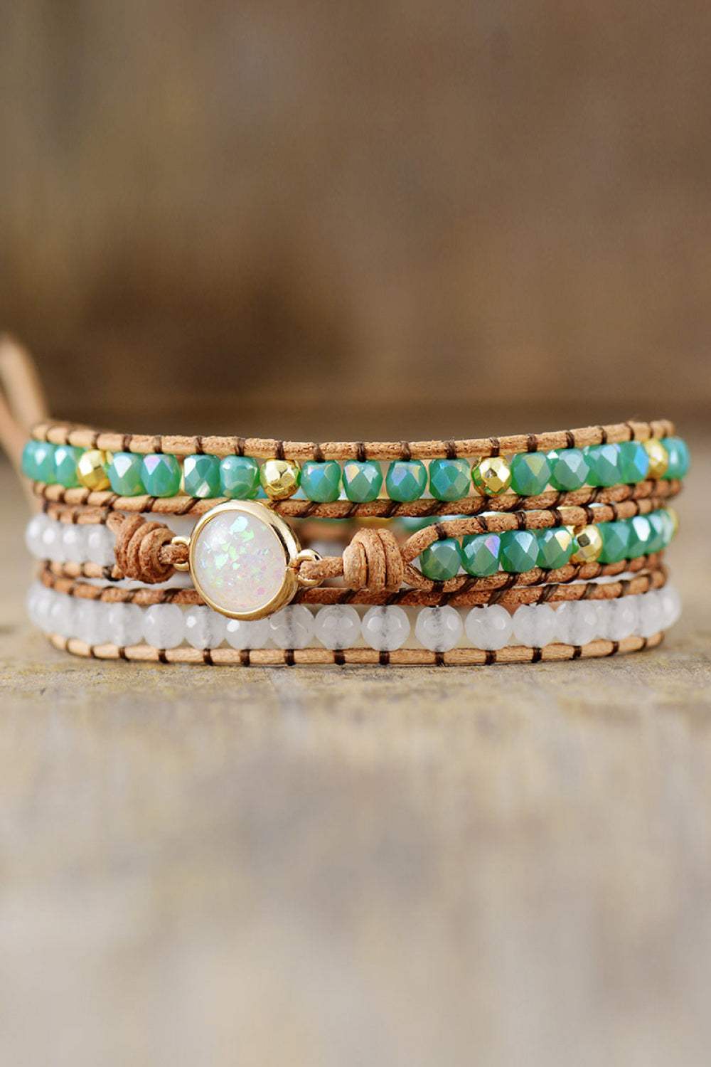 Crystal & Opal Triple-Layered Beaded Bracelet Bracelets - Tophatter Daily Deals