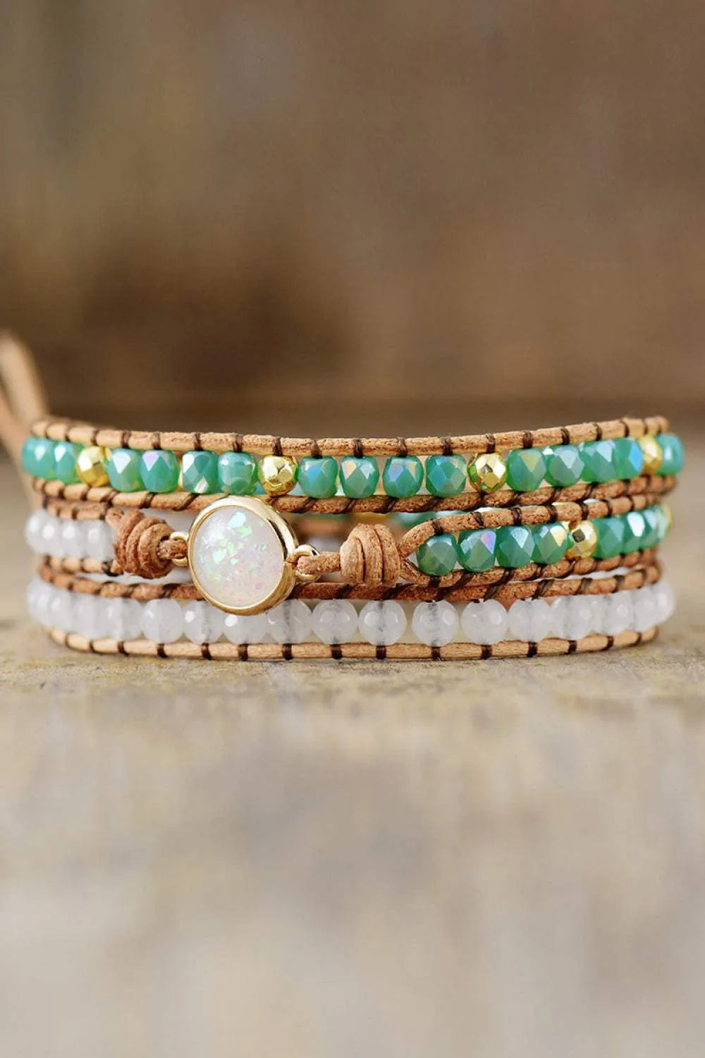 Crystal & Opal Triple-Layered Beaded Bracelet Bracelets - Tophatter Daily Deals