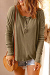 Waffle Knit Henley Long Sleeve Top Blouses - Tophatter Daily Deals