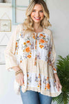 Floral Tie Neck Tiered Blouse Blouses - Tophatter Daily Deals