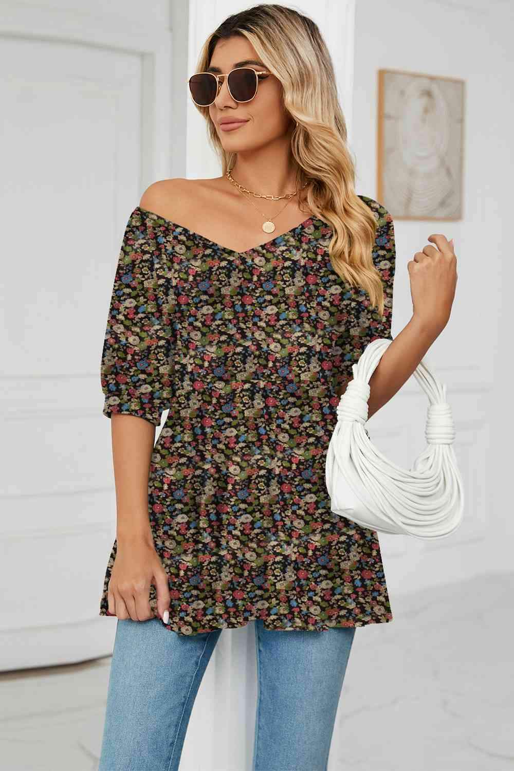 V-Neck Babydoll Blouse Blouses - Tophatter Daily Deals