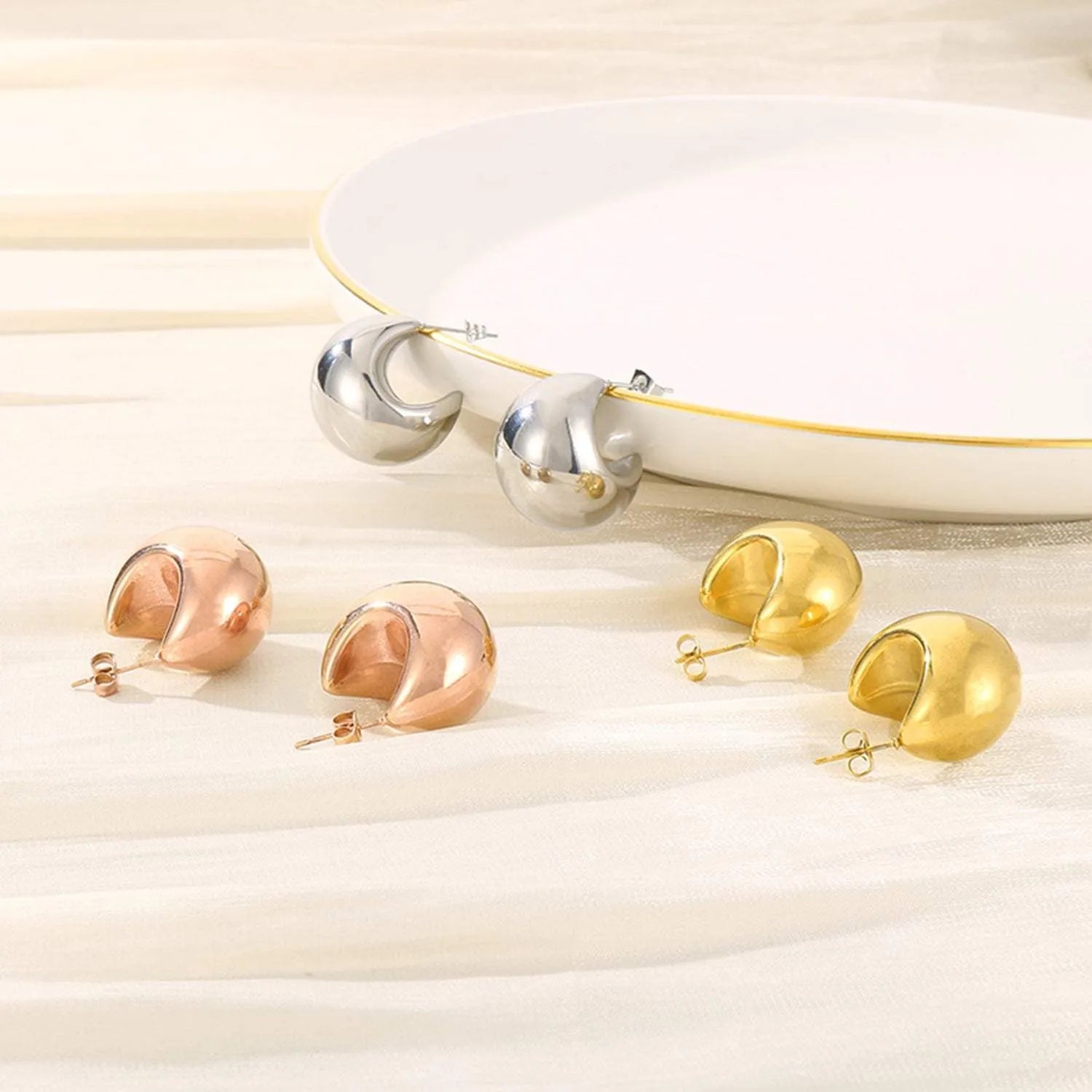 Stainless Steel Moon Shape Earrings Earrings - Tophatter Daily Deals
