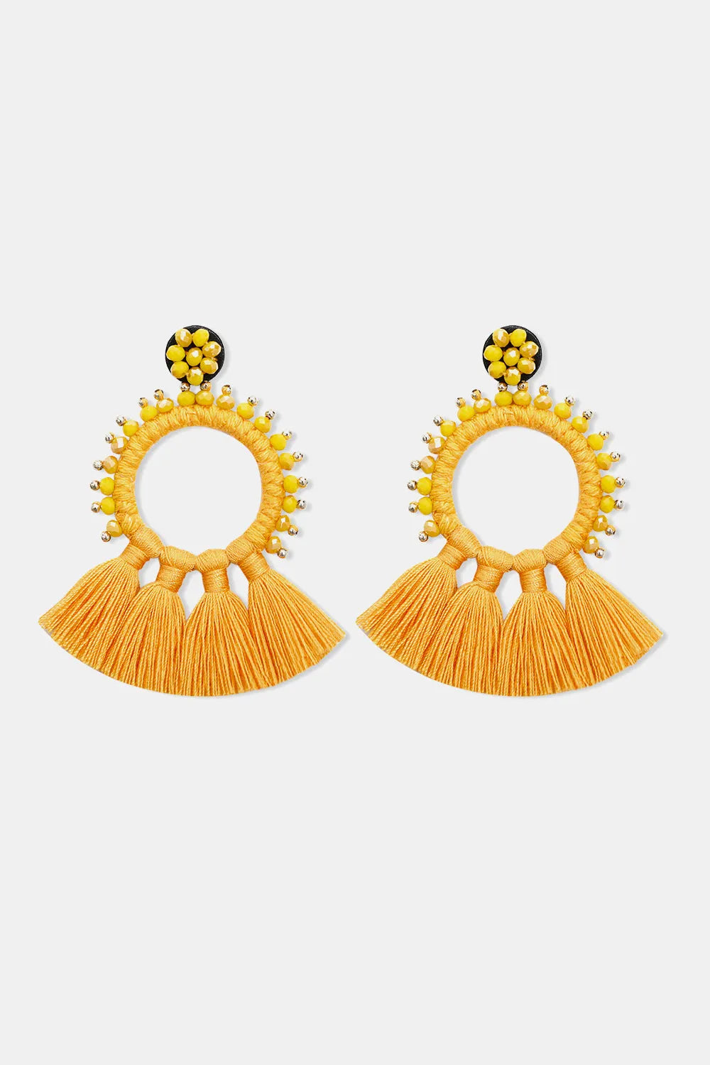 Bead Detail Tassel Dangle Earrings Mustard One Size Earrings - Tophatter Daily Deals