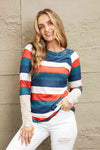 Double Take Striped Round Neck Raglan Sleeve Tee Women's T-Shirts - Tophatter Daily Deals