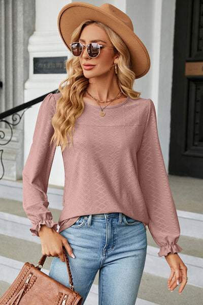 Round Neck Flounce Sleeve T-Shirt Women's T-Shirts - Tophatter Daily Deals