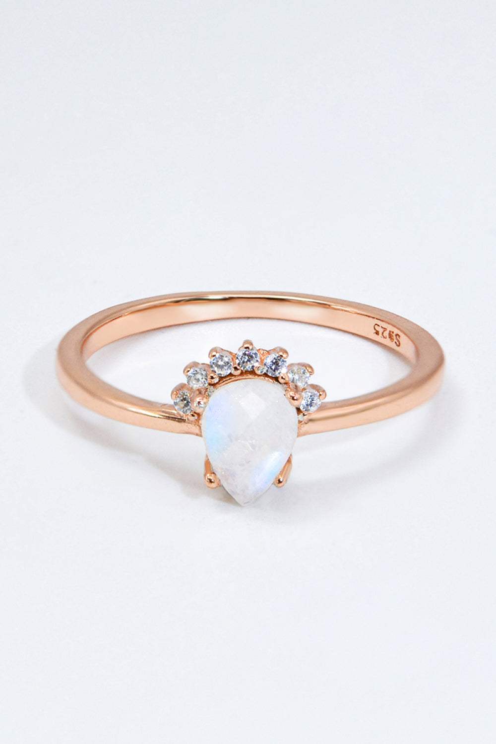 18K Rose Gold-Plated Pear Shape Natural Moonstone Ring Rose Gold Moonstone - Tophatter Daily Deals